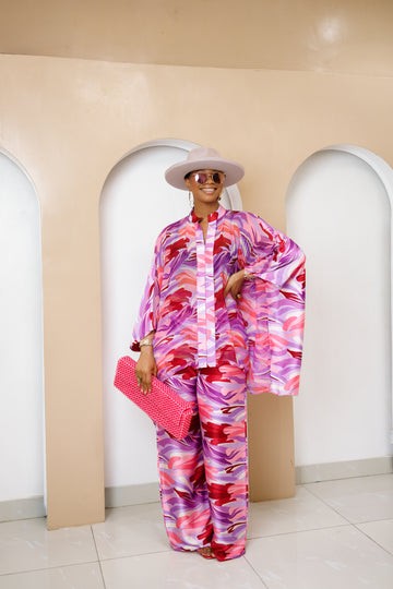 AMA | Pink Abstract Sheer Kaftan Set